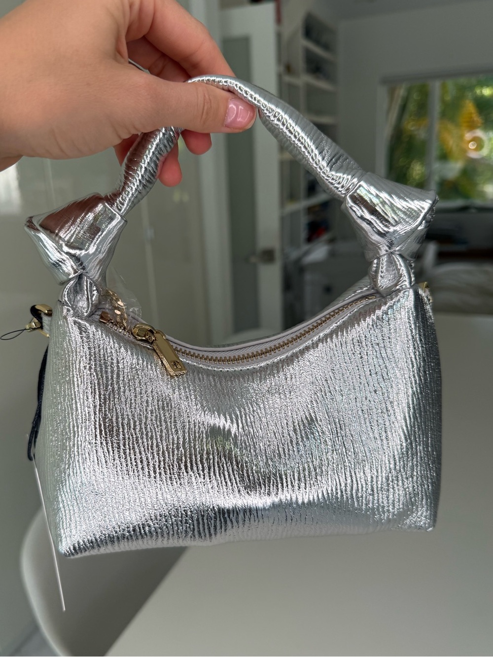 Mango Mini Metallic Silver Knotted Handle Bag